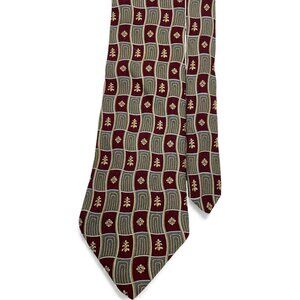 Essex Row Silk Tie Geometric Vintage Burgundy Red Blue Tan